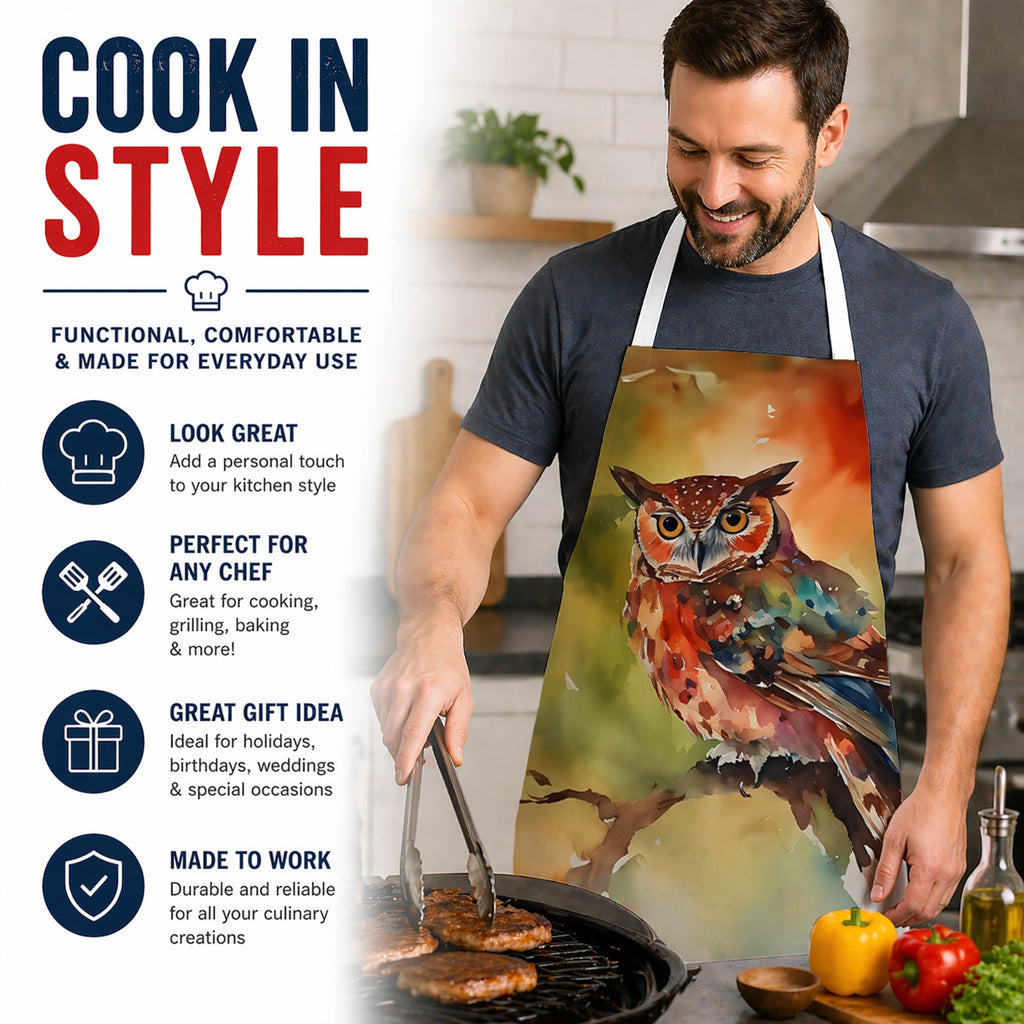 Elf Owl Perched Branch Apron Cooking Kitchen Server Baking Crafts Gardening for Adult Women Men, Unisex, Large, Multicolor