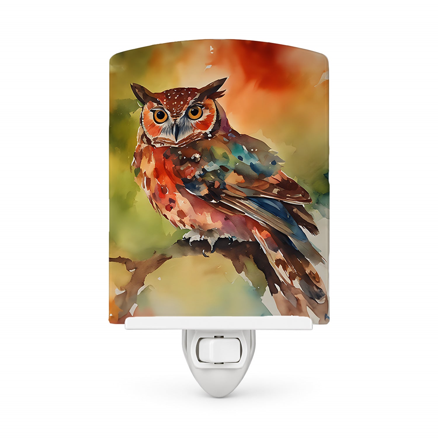 Elf Owl Perched Branch Ceramic Night Light Compact, UL-Certified, Ideal for Bedroom, Bathroom, Nursery, Hallway, Kitchen, 6x4x3, Multicolor