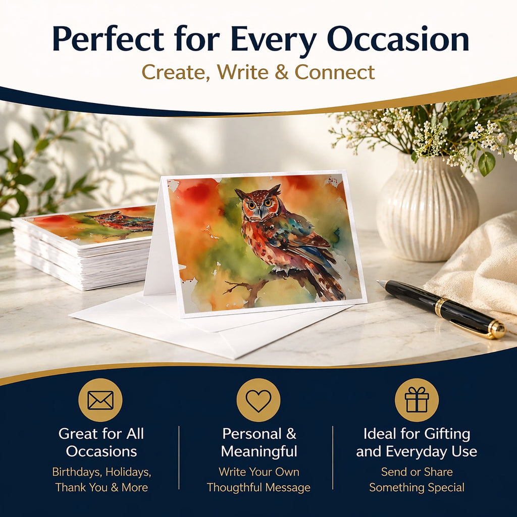 Elf Owl Perched Branch Greeting Cards Pack of 8 Blank Cards with Envelopes Whimsical A7 Size 5x7