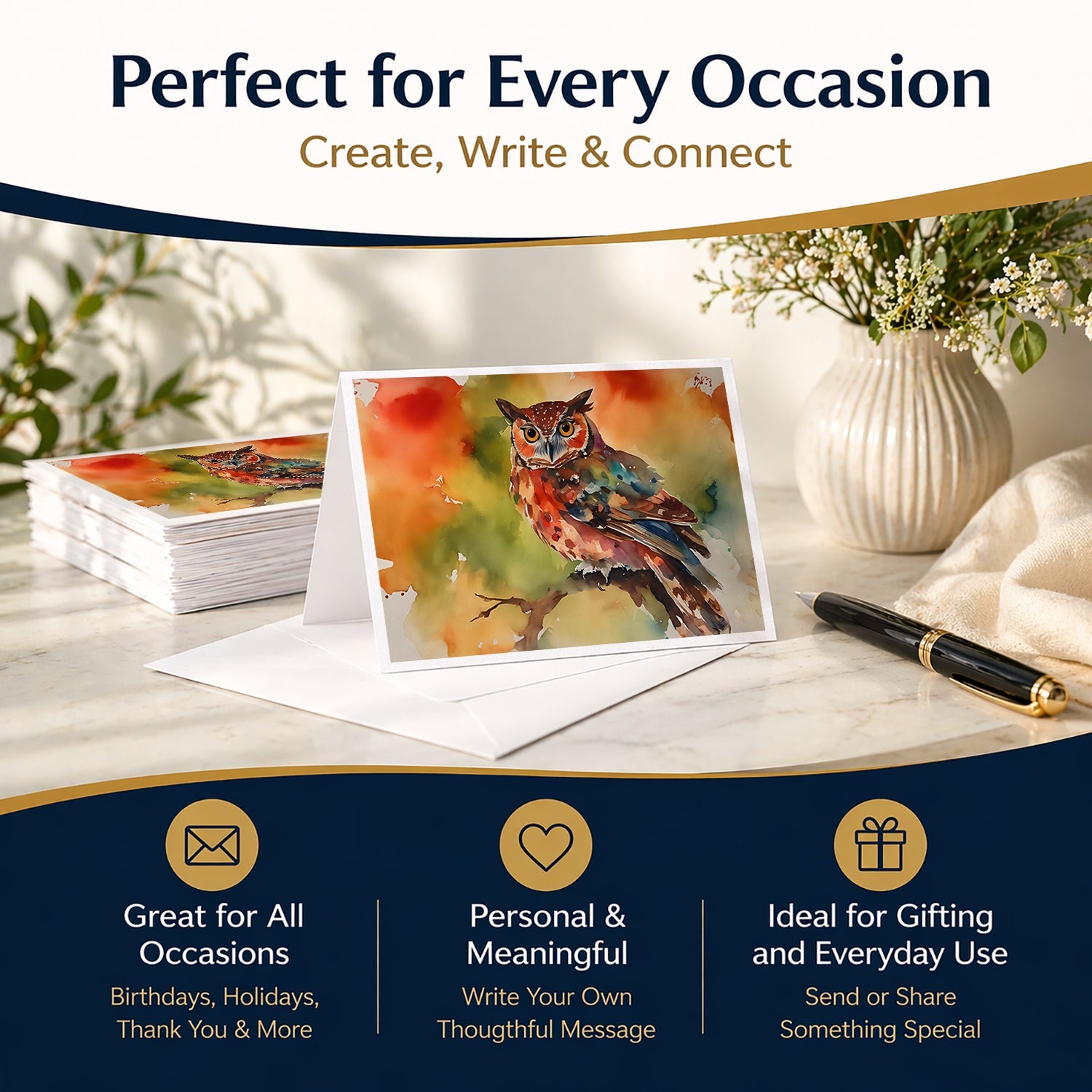 Elf Owl Perched Branch Greeting Cards Pack of 8 Blank Cards with Envelopes Whimsical A7 Size 5x7