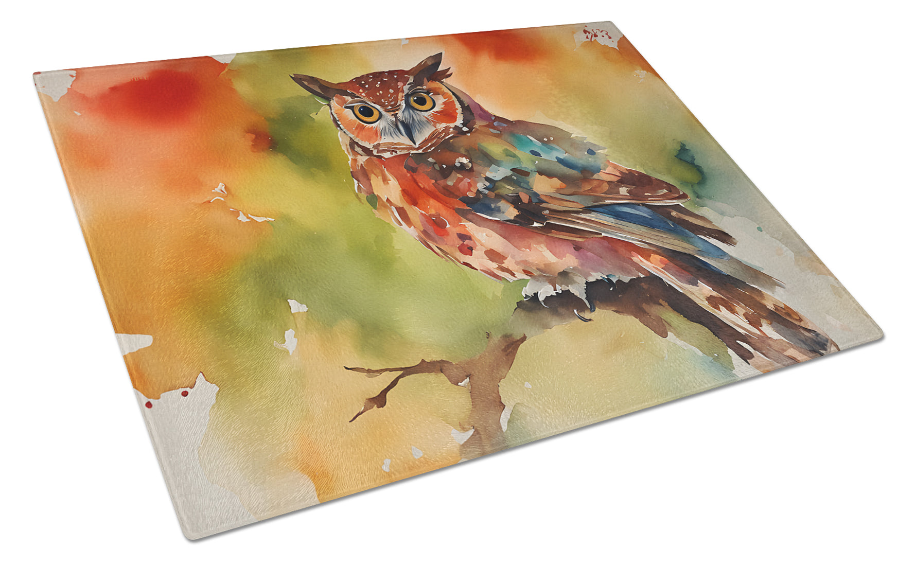 Elf Owl Perched Branch Cutting Board Tempered Glass Kitchen Cutting Surface, Heat Resistant Chopping, Non-Slip Feet, Food Prep & Serving