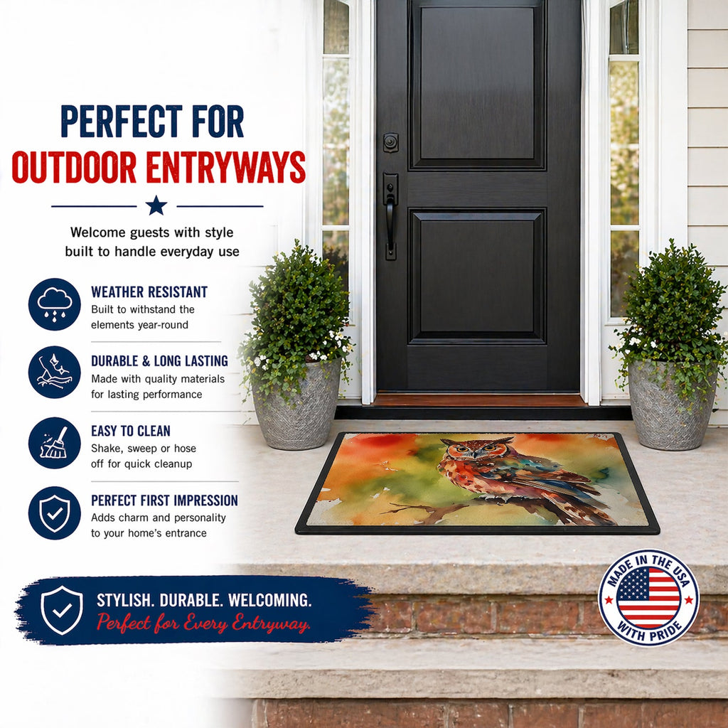 Elf Owl Perched Branch Doormat Indoor Outdoor 18H X 27W Front Door Mat Rugs for Entryway, Non Slip Washable