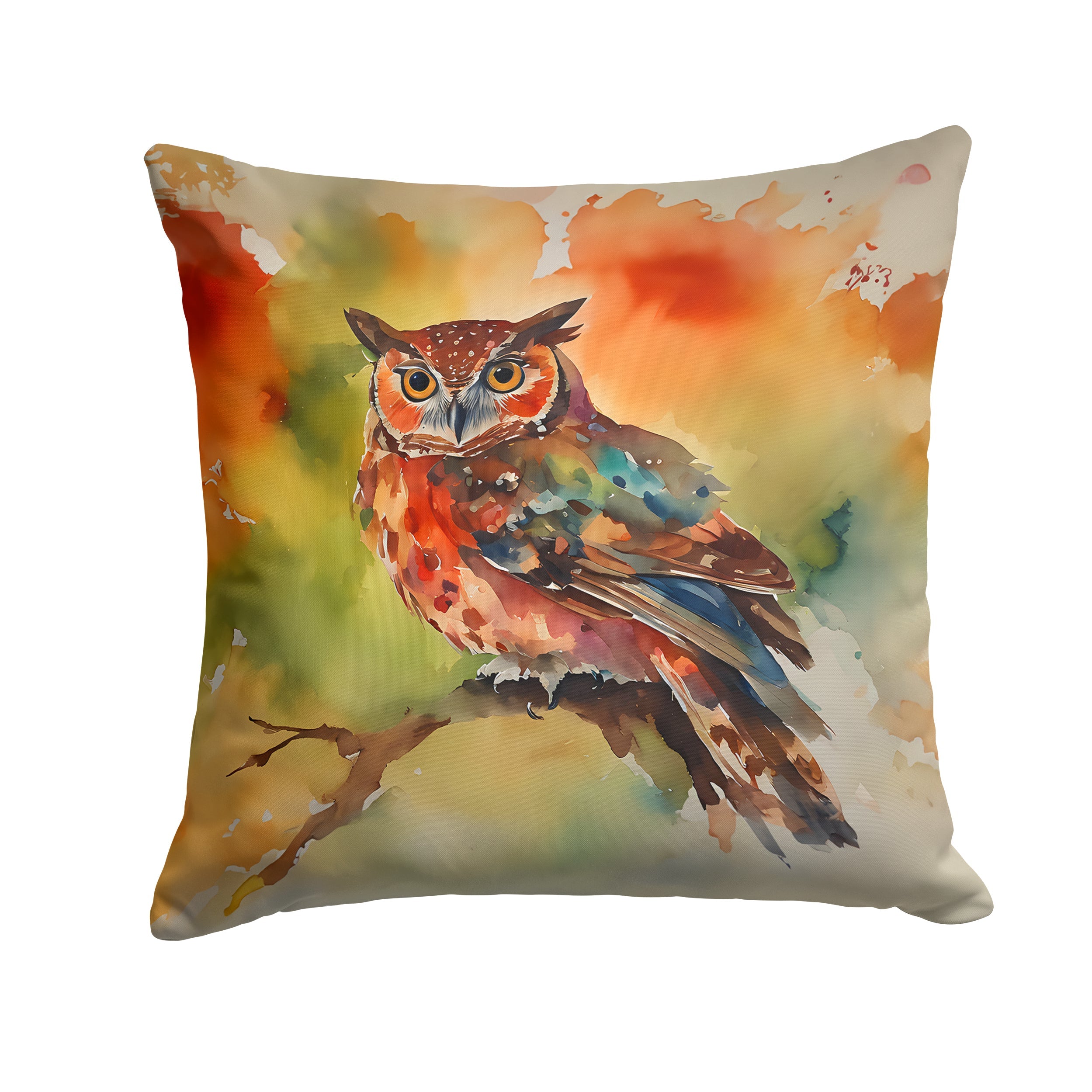 Elf Owl Perched Branch Decorative Throw Pillow 18x18 Indoor Outdoor Accent Cushion, Fabric Cover with Insert for Sofa, Bed, Porch & Living Room