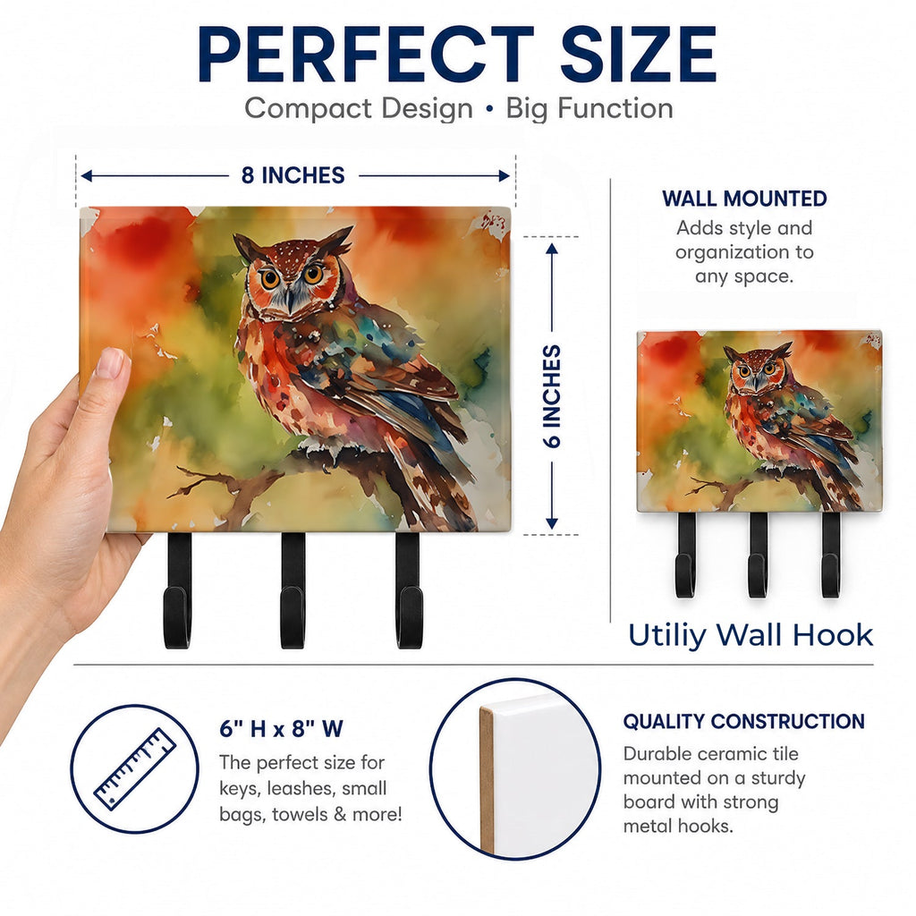 Elf Owl Perched Branch Leash or Key Holder Wall Hooks, Coat Rack Wall Mount, for Hanging Keys, Towels, Aprons, Leashes