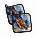 Eurasian Eagle Owl Perched Branch Pot Holder Set of 2 Heat Resistant Quilted Hot Pads 7.5 x 7.5 Inch, Insulated Kitchen Trivets for Cooking & Baking