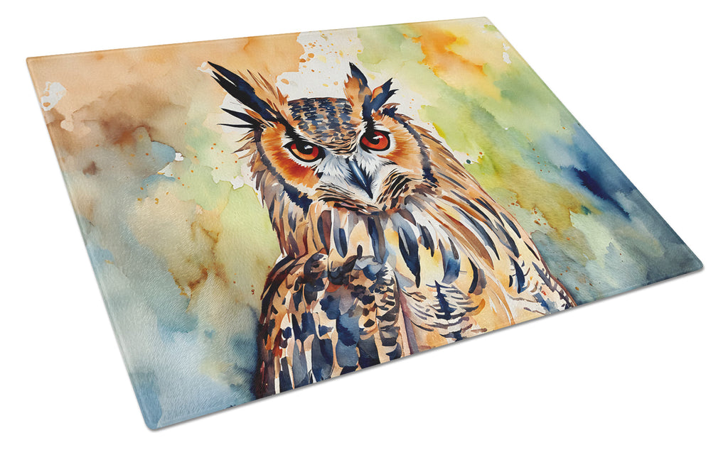 Eurasian Eagle Owl Close-Up Portrait Cutting Board Tempered Glass Kitchen Cutting Surface, Heat Resistant Chopping, Non-Slip Feet, Food Prep & Serving