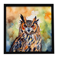 Eurasian Eagle Owl Close-Up Portrait Framed Metal Print Bathroom, Kitchen, Office, Home Decor Wall Art Ready to Hang, Square, 8X8