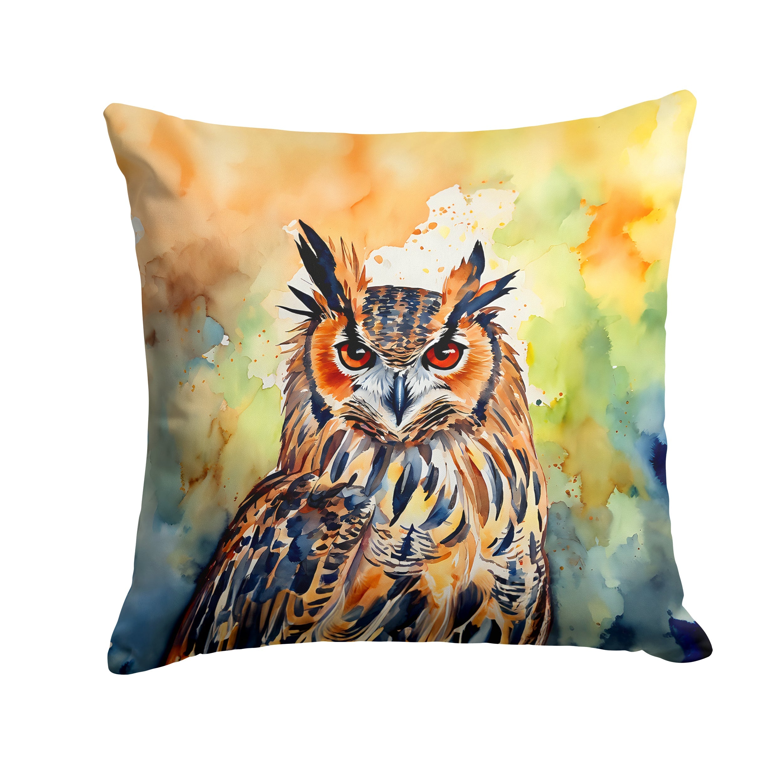 Eurasian Eagle Owl Close-Up Portrait Decorative Throw Pillow 18x18 Indoor Outdoor Accent Cushion, Fabric Cover with Insert for Sofa, Bed, Porch & Living Room