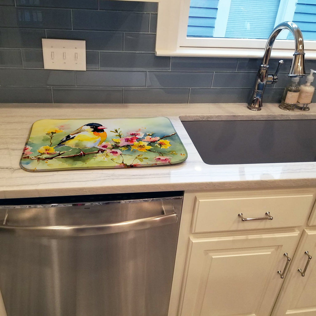 American Goldfinch on Blossom Branch Dish Drying Mat Absorbent Dish Drying Mat Pad for Kitchen Counter Dish Drainer Mat for Countertop, 14 x 21", Multicolor