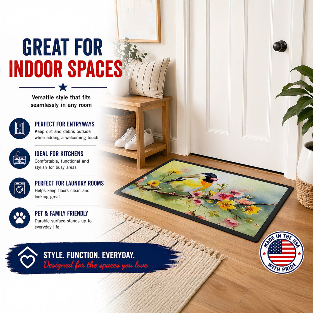 American Goldfinch on Blossom Branch Doormat Indoor Outdoor 24H X 36W Front Door Mat Rugs for Entryway, Non Slip Washable Low Pile,