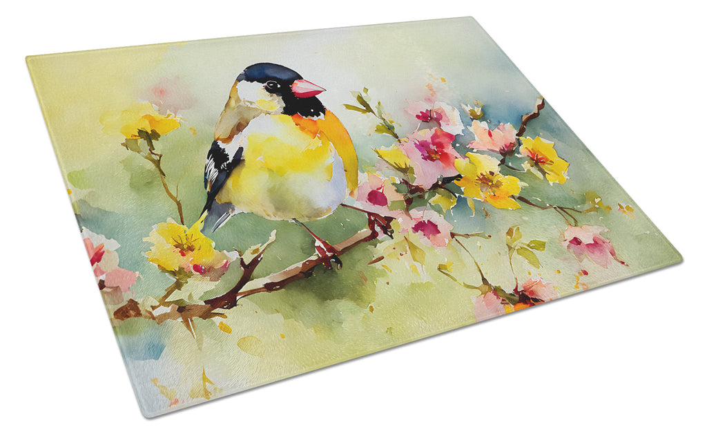 American Goldfinch on Blossom Branch Cutting Board Tempered Glass Kitchen Cutting Surface, Heat Resistant Chopping, Non-Slip Feet, Food Prep & Serving