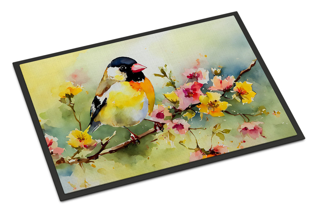 American Goldfinch on Blossom Branch Doormat Indoor Outdoor 18H X 27W Front Door Mat Rugs for Entryway, Non Slip Washable