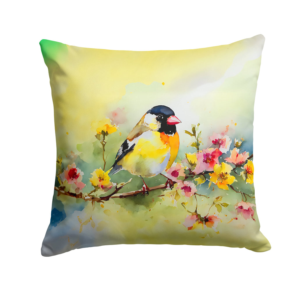 American Goldfinch on Blossom Branch Decorative Throw Pillow 18x18 Indoor Outdoor Accent Cushion, Fabric Cover with Insert for Sofa, Bed, Porch & Living Room