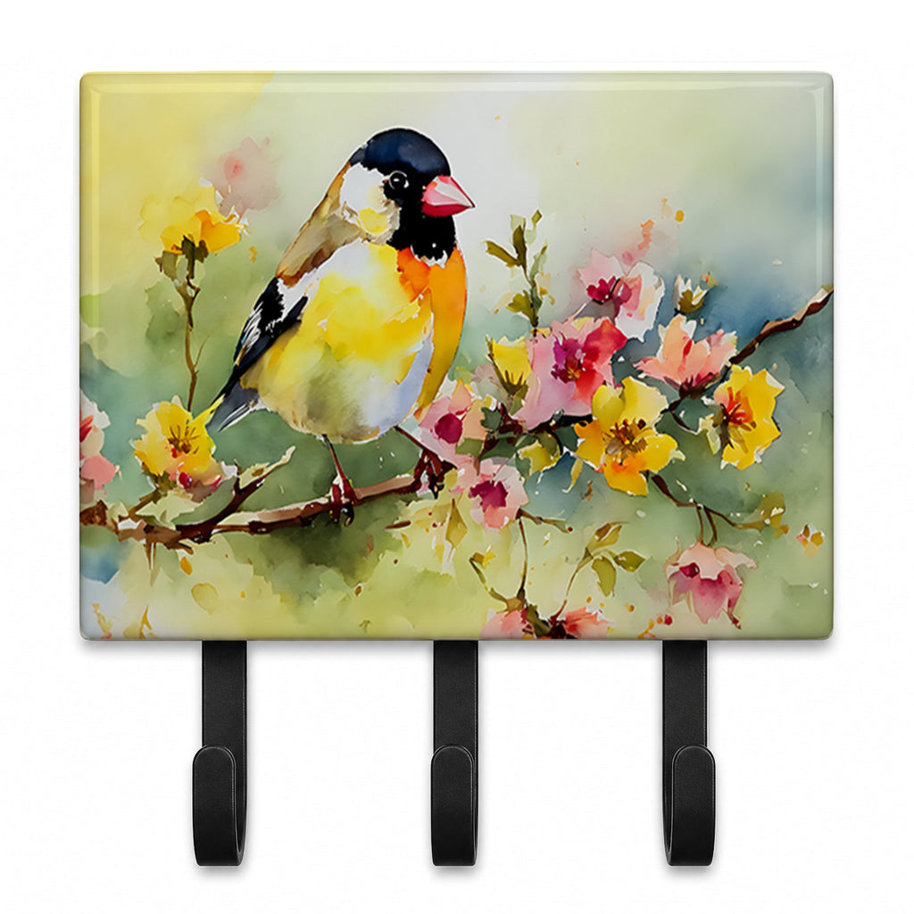 American Goldfinch on Blossom Branch Leash or Key Holder Wall Hooks, Coat Rack Wall Mount, for Hanging Keys, Towels, Aprons, Leashes