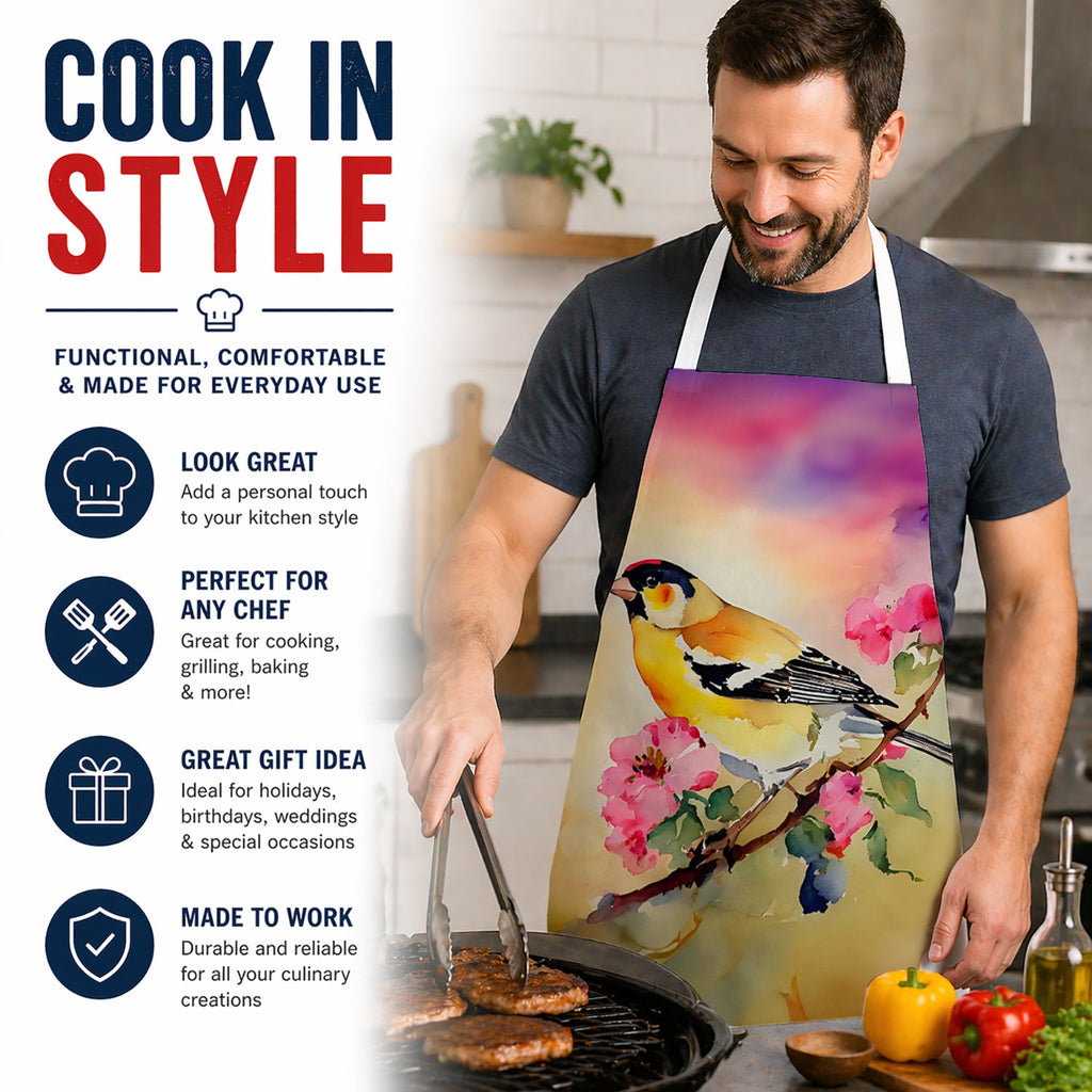 American Goldfinch with Blossoms Apron Cooking Kitchen Server Baking Crafts Gardening for Adult Women Men, Unisex, Large, Multicolor