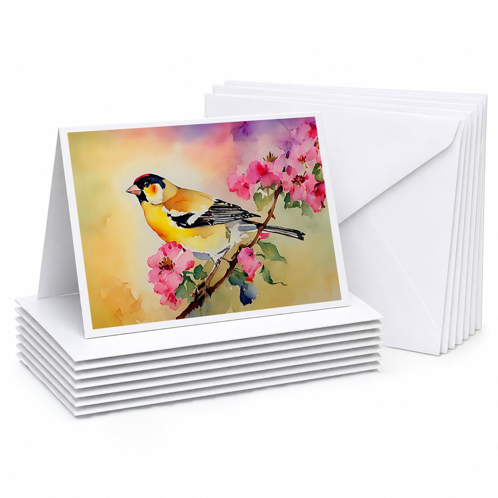 American Goldfinch with Blossoms Greeting Cards Pack of 8 Blank Cards with Envelopes Whimsical A7 Size 5x7