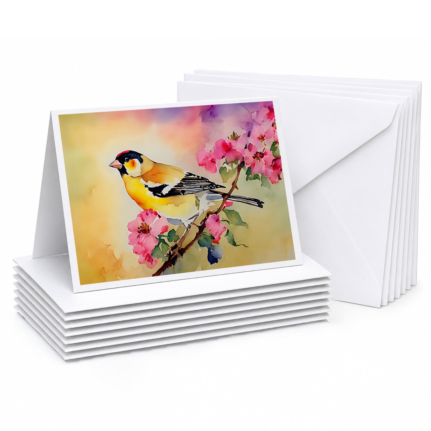 American Goldfinch with Blossoms Greeting Cards Pack of 8 Blank Cards with Envelopes Whimsical A7 Size 5x7