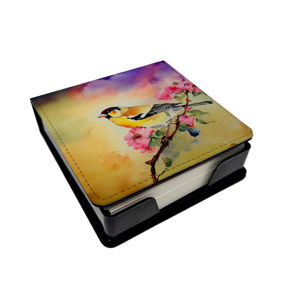 American Goldfinch with Blossoms PU Leather Note Paper Holder with Artist-Designed Cover, Desk Accessory, Office Gift
