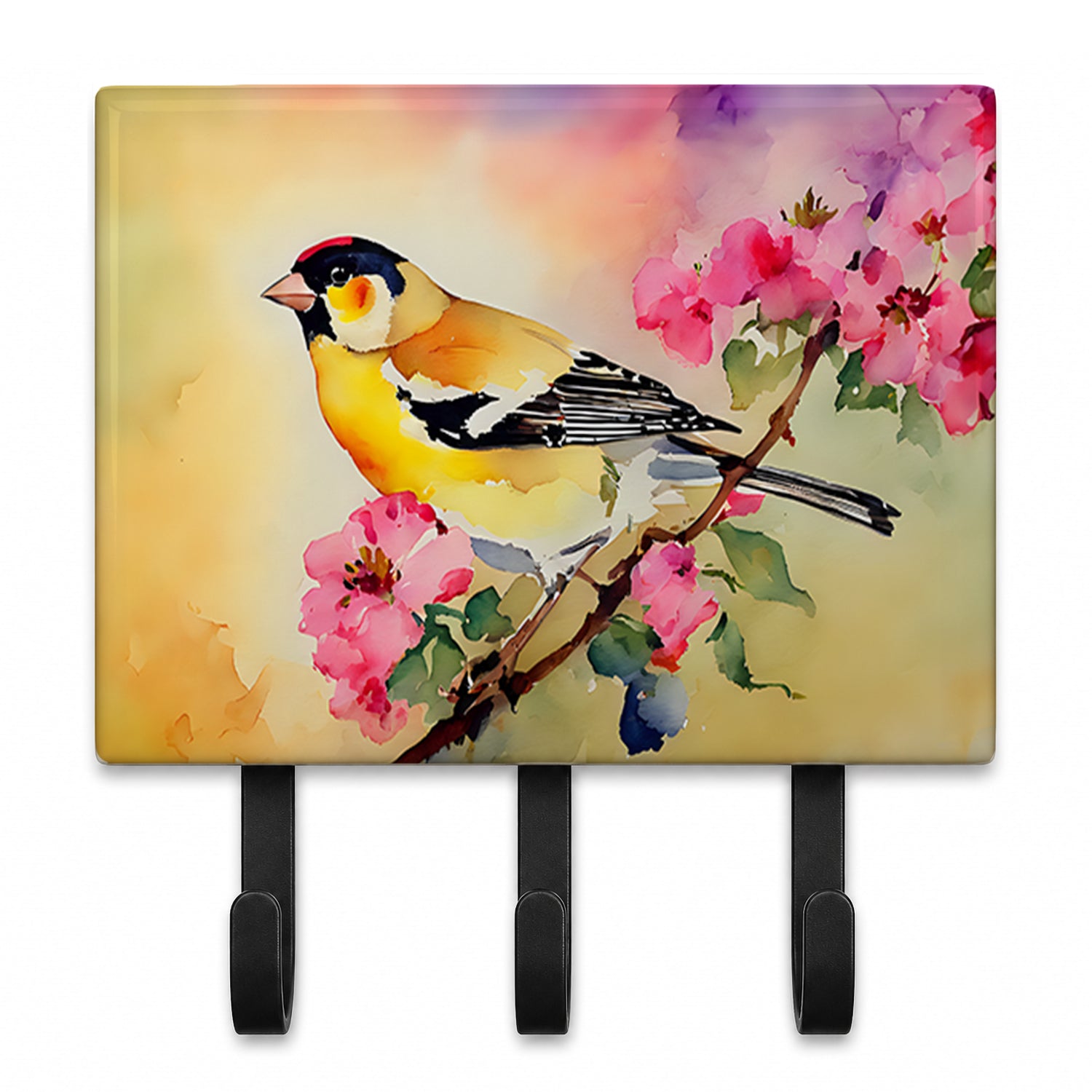 American Goldfinch with Blossoms Leash or Key Holder Wall Hooks, Coat Rack Wall Mount, for Hanging Keys, Towels, Aprons, Leashes