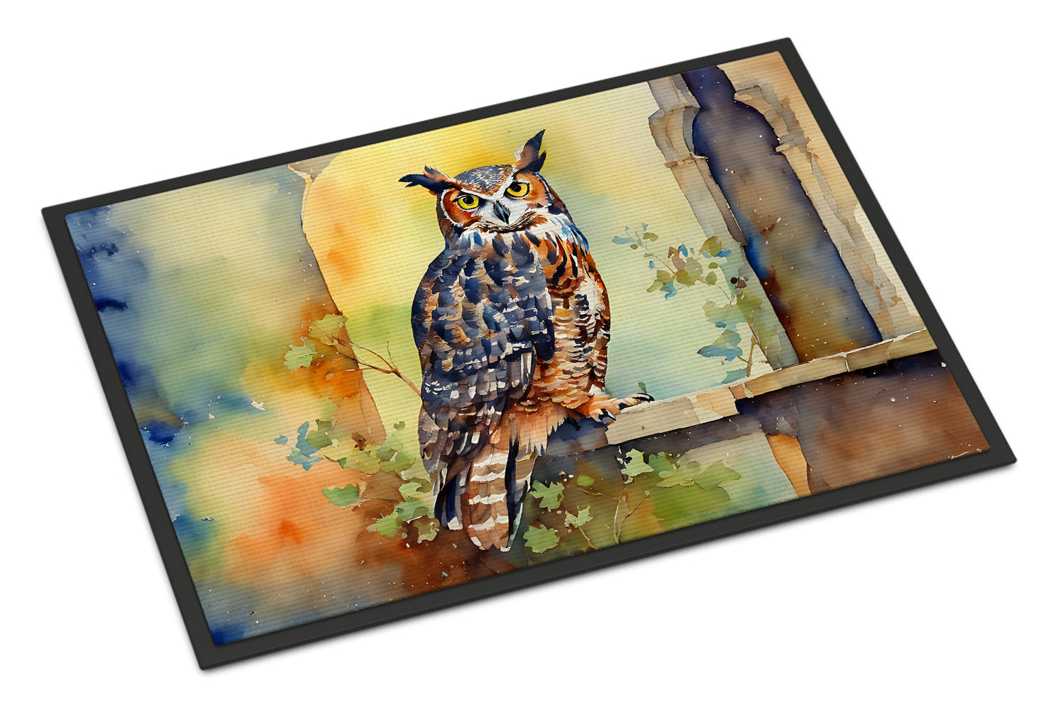 Great Horned Owl on Stone Arch Doormat Indoor Outdoor 24H X 36W Front Door Mat Rugs for Entryway, Non Slip Washable Low Pile,