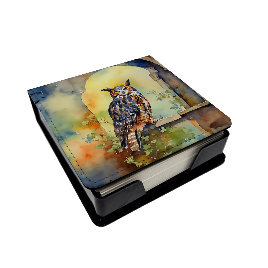 Great Horned Owl on Stone Arch PU Leather Note Paper Holder with Artist-Designed Cover, Desk Accessory, Office Gift