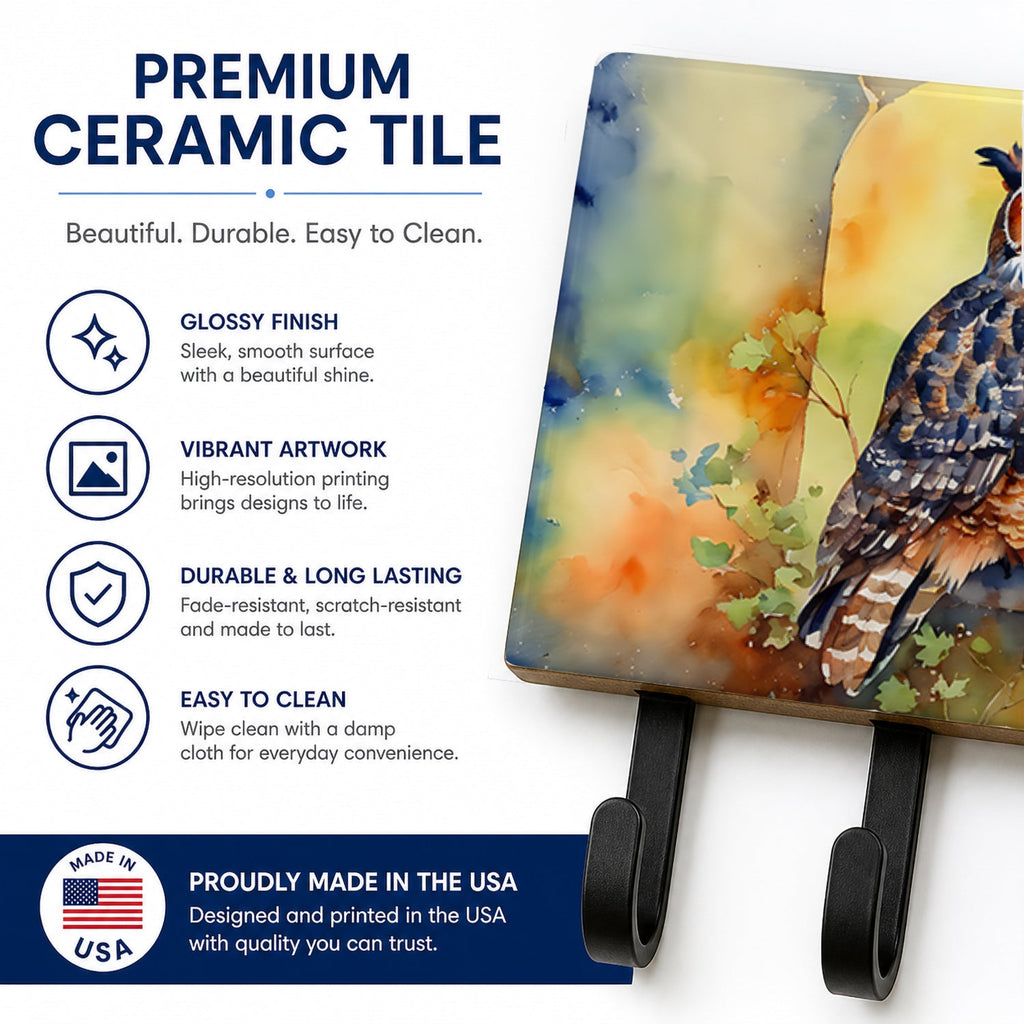 Great Horned Owl on Stone Arch Leash or Key Holder Wall Hooks, Coat Rack Wall Mount, for Hanging Keys, Towels, Aprons, Leashes