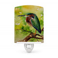 Green Heron Perched Branch Ceramic Night Light Compact, UL-Certified, Ideal for Bedroom, Bathroom, Nursery, Hallway, Kitchen, 6x4x3, Multicolor