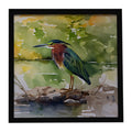 Green Heron by Water Edge Framed Metal Print Bathroom, Kitchen, Office, Home Decor Wall Art Ready to Hang, Square, 8X8