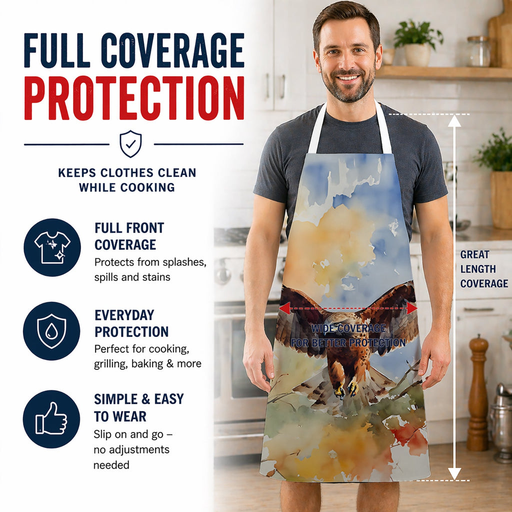 Red Tailed Hawk Landing Wings Spread Apron Cooking Kitchen Server Baking Crafts Gardening for Adult Women Men, Unisex, Large, Multicolor