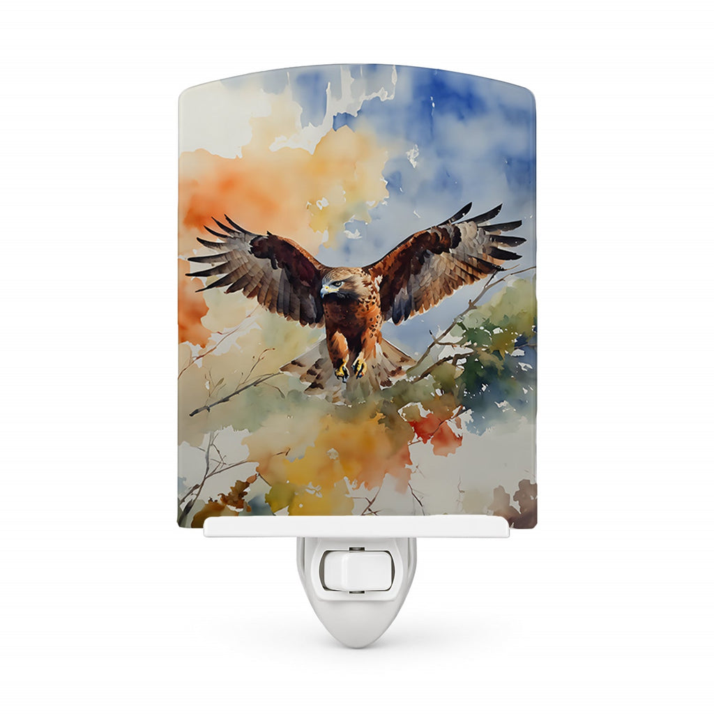Red Tailed Hawk Landing Wings Spread Ceramic Night Light Compact, UL-Certified, Ideal for Bedroom, Bathroom, Nursery, Hallway, Kitchen, 6x4x3, Multicolor