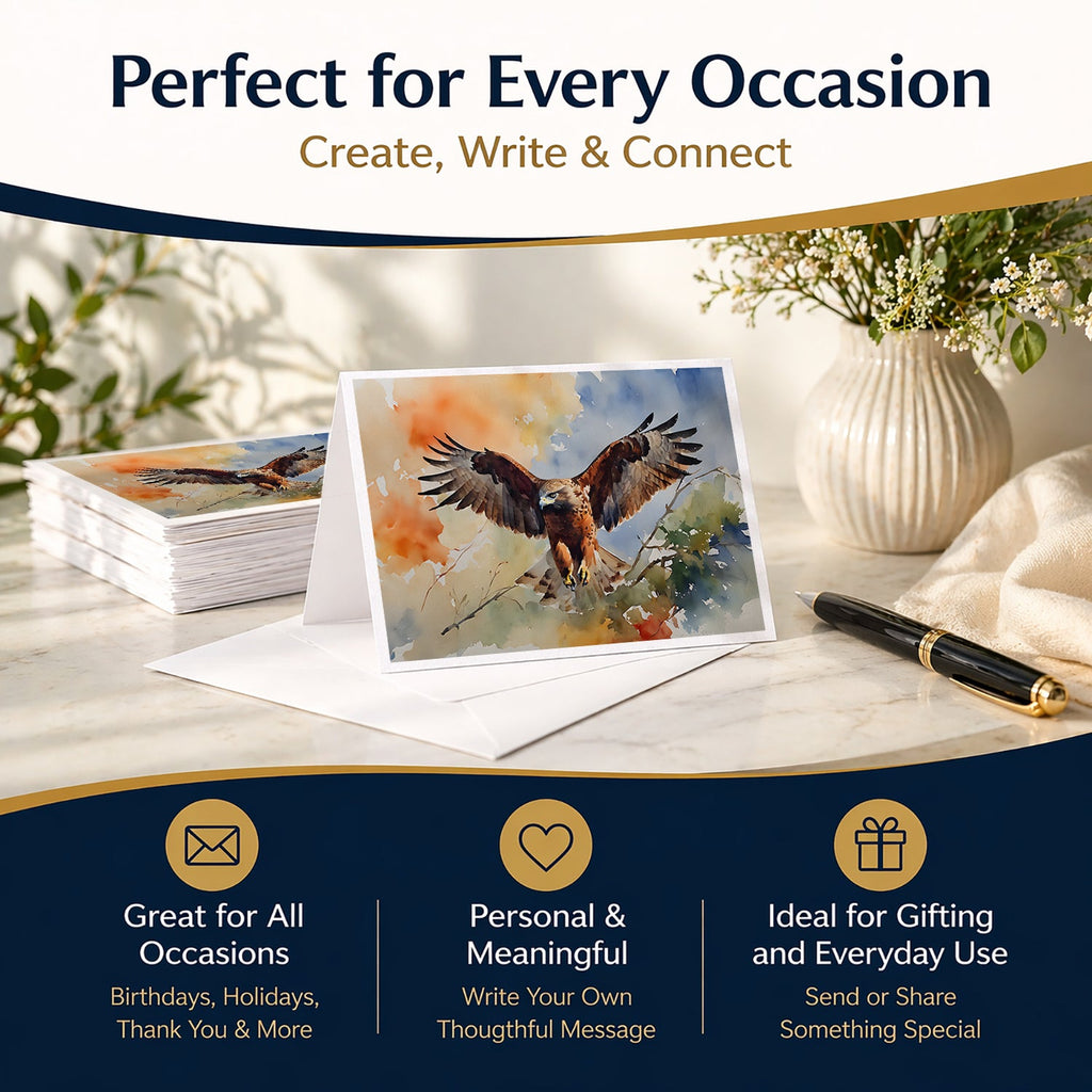 Red Tailed Hawk Landing Wings Spread Greeting Cards Pack of 8 Blank Cards with Envelopes Whimsical A7 Size 5x7