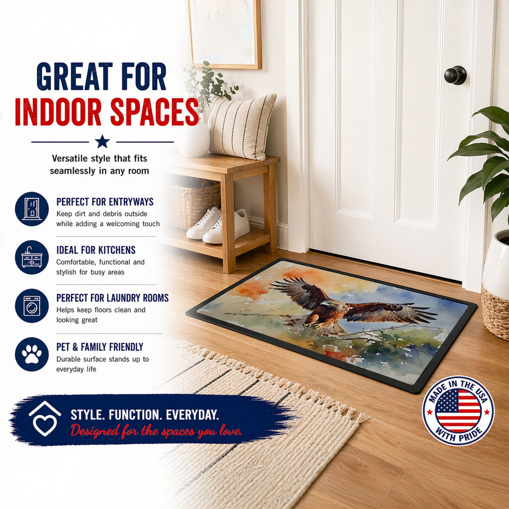 Red Tailed Hawk Landing Wings Spread Doormat Indoor Outdoor 24H X 36W Front Door Mat Rugs for Entryway, Non Slip Washable Low Pile,