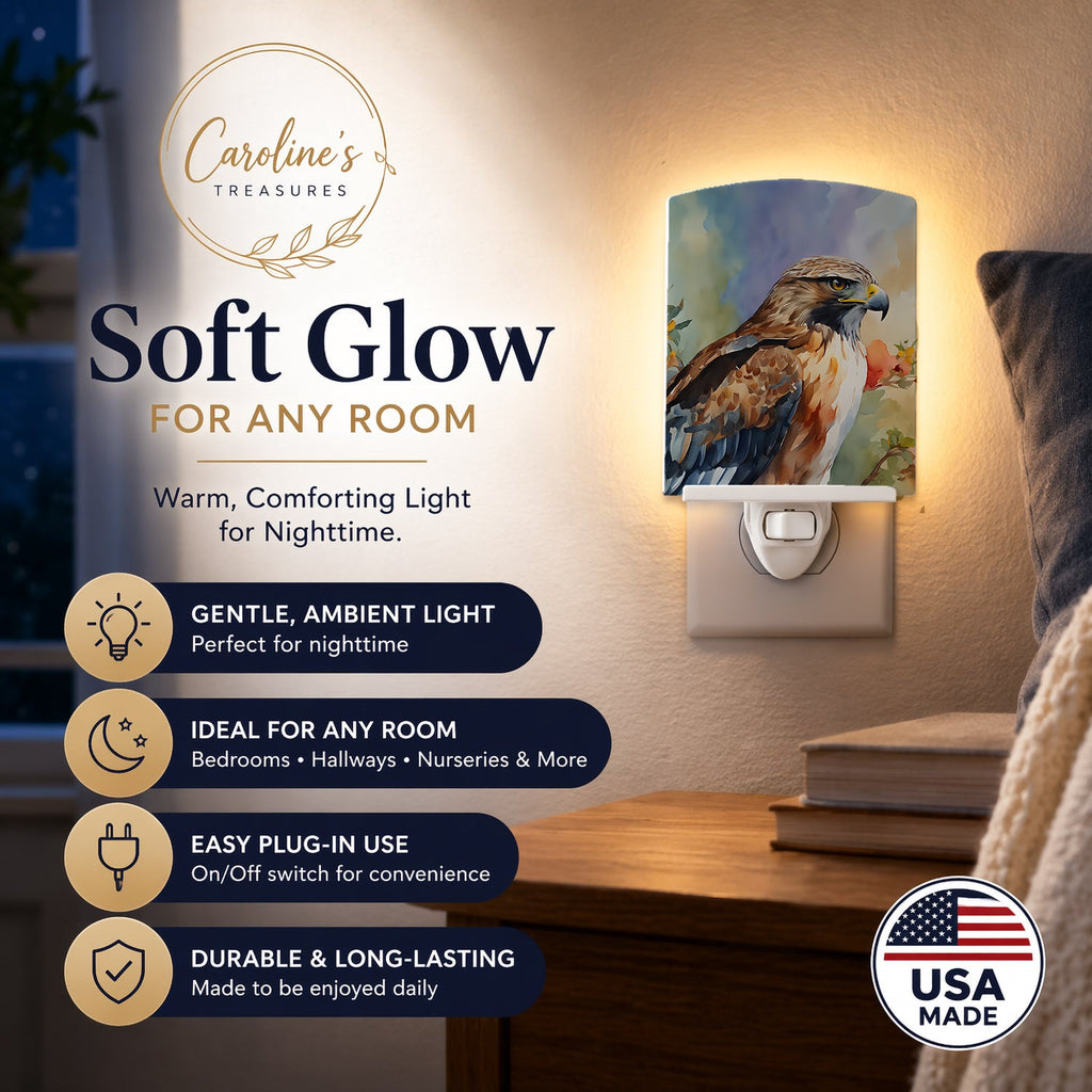 Red Tailed Hawk Portrait Wildlife Ceramic Night Light Compact, UL-Certified, Ideal for Bedroom, Bathroom, Nursery, Hallway, Kitchen, 6x4x3, Multicolor