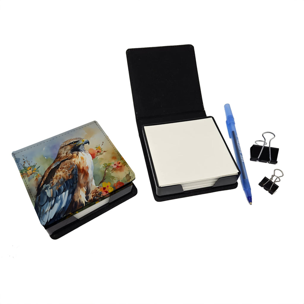 Red Tailed Hawk Portrait Wildlife PU Leather Note Paper Holder with Artist-Designed Cover, Desk Accessory, Office Gift