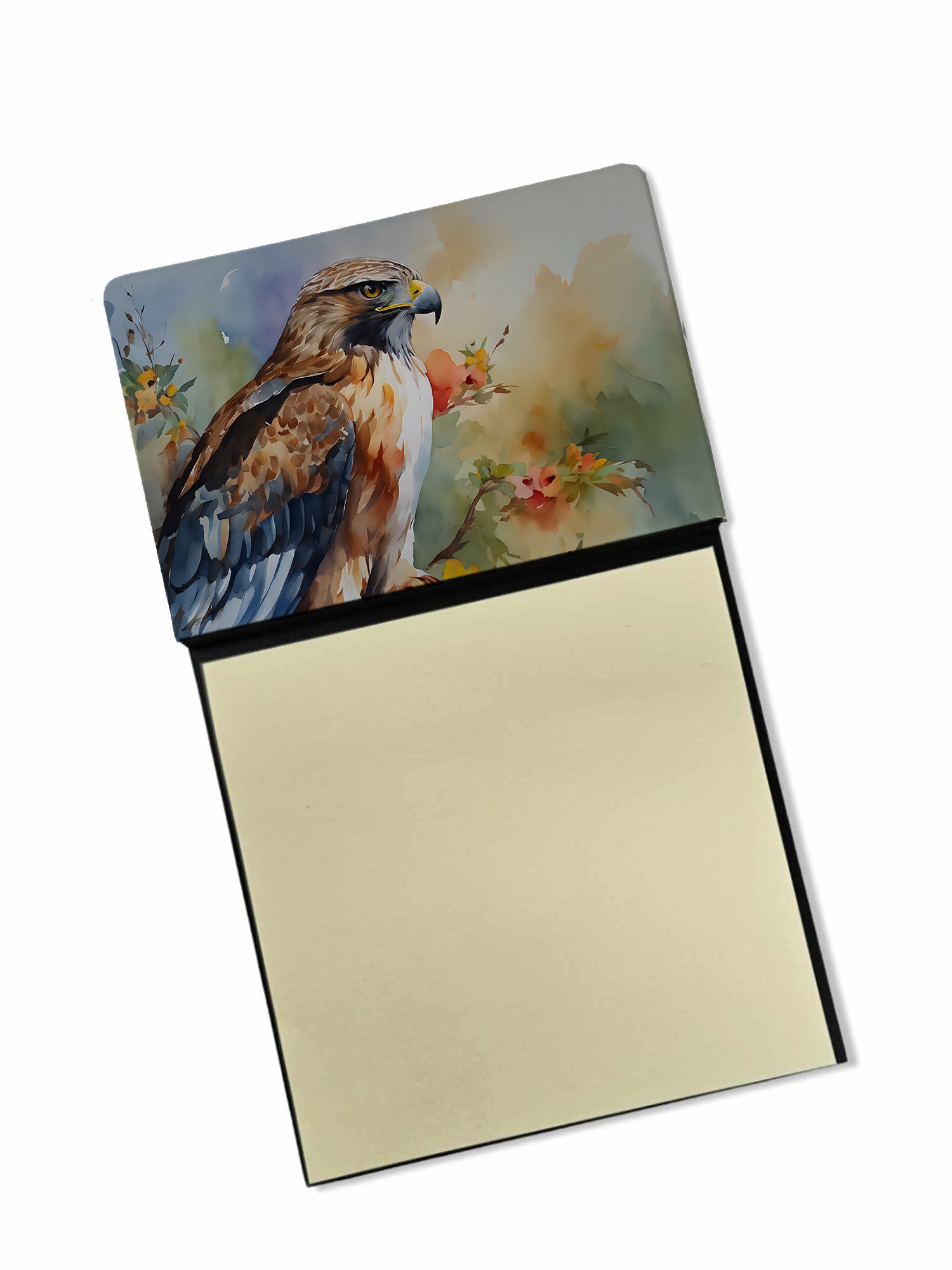 Red Tailed Hawk Portrait Wildlife Watercolor Sticky Note Holder Refillable Dispenser Desk Accessory 3x3 Pad Gift