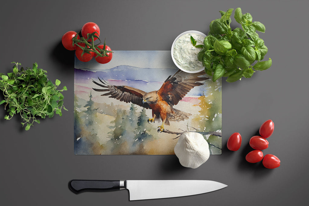 Red Tailed Hawk Flying Landscape Cutting Board Tempered Glass Kitchen Cutting Surface, Heat Resistant Chopping, Non-Slip Feet, Food Prep & Serving