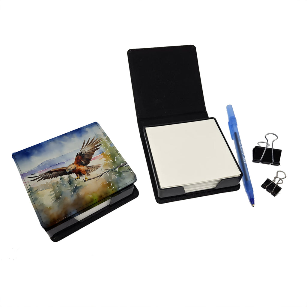 Red Tailed Hawk Flying Landscape PU Leather Note Paper Holder with Artist-Designed Cover, Desk Accessory, Office Gift