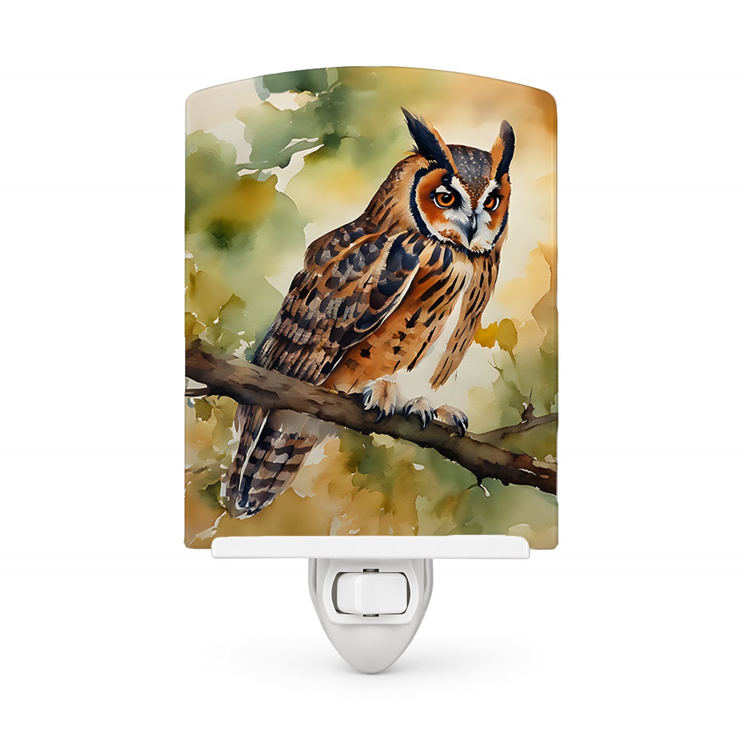 Long-Eared Owll Perched Branch Ceramic Night Light Compact, UL-Certified, Ideal for Bedroom, Bathroom, Nursery, Hallway, Kitchen, 6x4x3, Multicolor