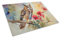 Long-Eared Owl with Blossoms Cutting Board Tempered Glass Kitchen Cutting Surface, Heat Resistant Chopping, Non-Slip Feet, Food Prep & Serving