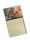 Long-Eared Owl with Blossoms Watercolor Sticky Note Holder Refillable Dispenser Desk Accessory 3x3 Pad Gift