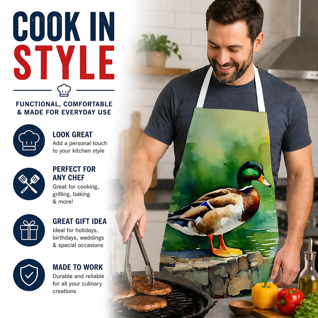 Mallard Duck Standing Pond Edge Apron Cooking Kitchen Server Baking Crafts Gardening for Adult Women Men, Unisex, Large, Multicolor