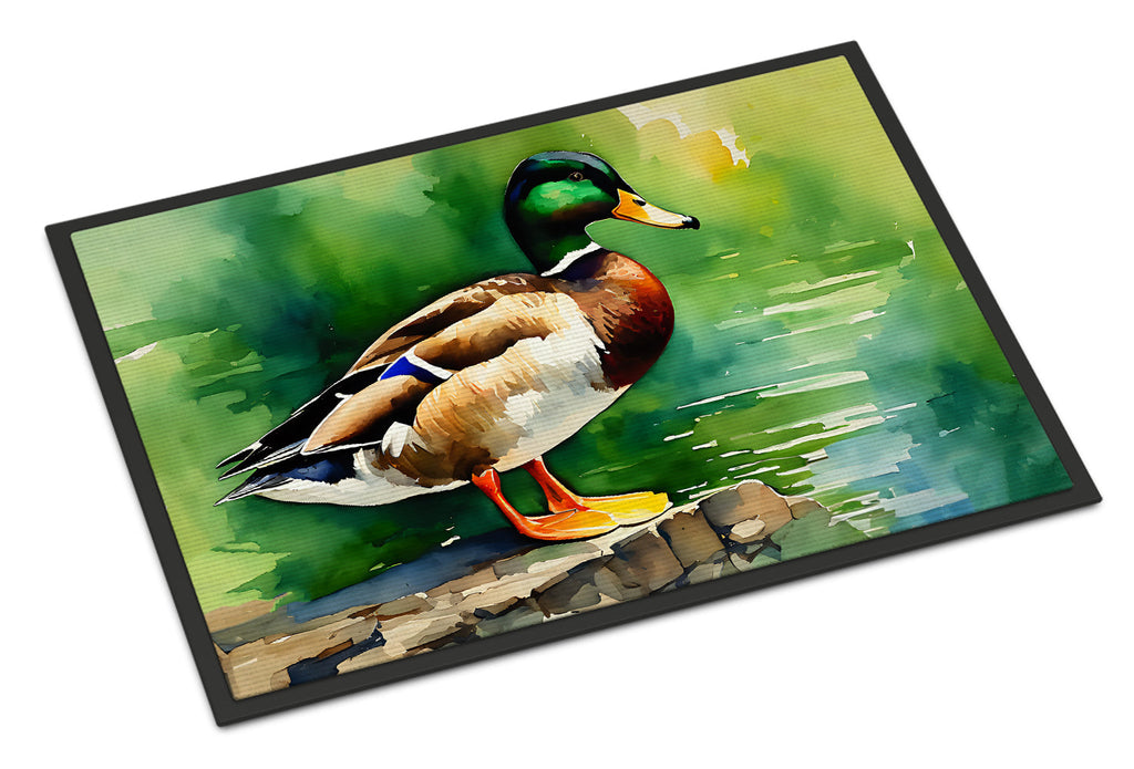 Mallard Duck Standing Pond Edge Doormat Indoor Outdoor 24H X 36W Front Door Mat Rugs for Entryway, Non Slip Washable Low Pile,