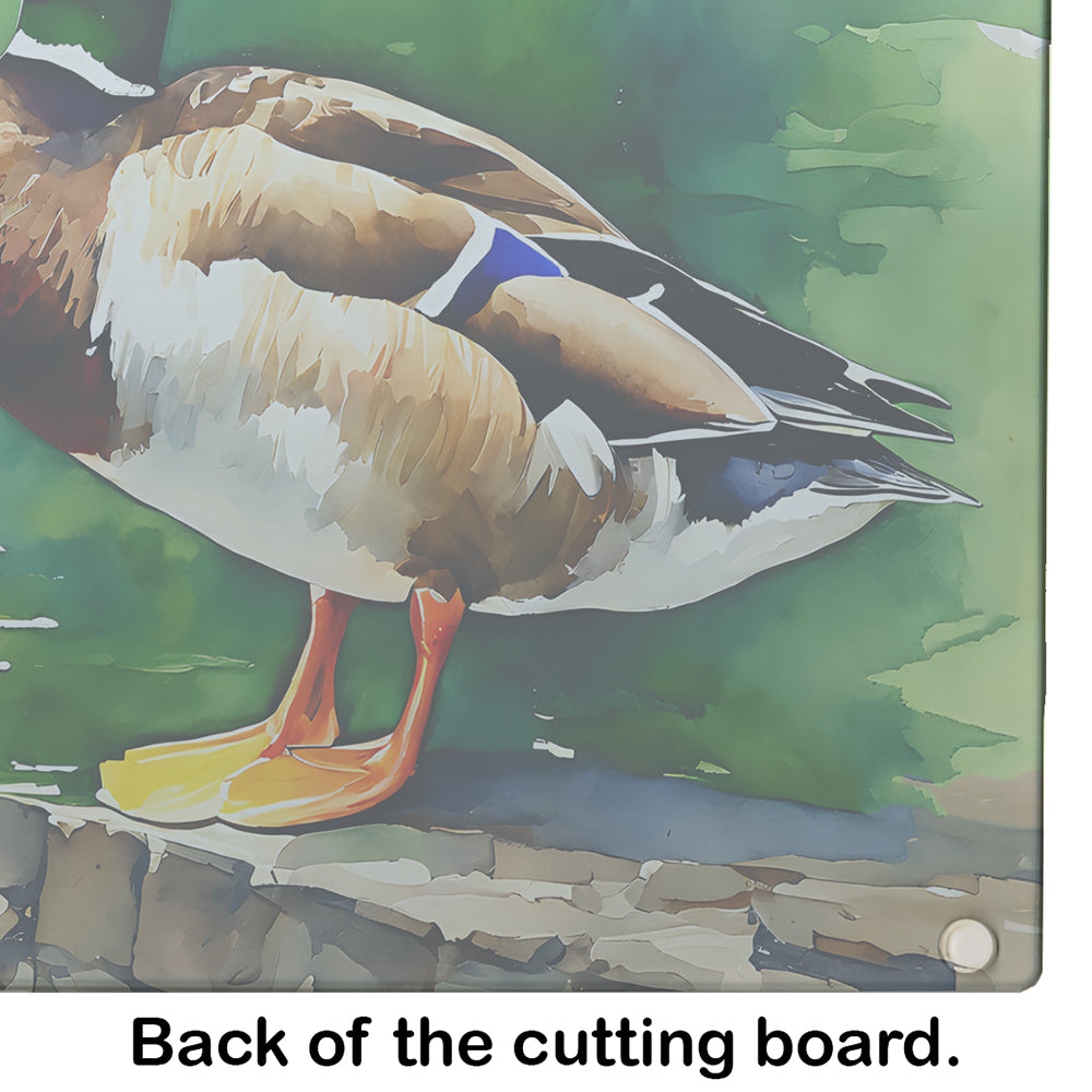 Mallard Duck Standing Pond Edge Cutting Board Tempered Glass Kitchen Cutting Surface, Heat Resistant Chopping, Non-Slip Feet, Food Prep & Serving