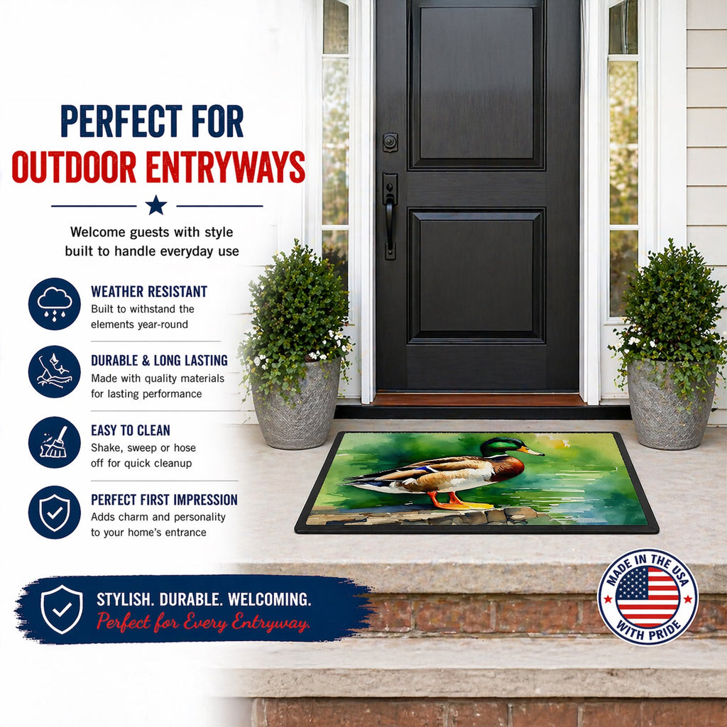 Mallard Duck Standing Pond Edge Doormat Indoor Outdoor 18H X 27W Front Door Mat Rugs for Entryway, Non Slip Washable
