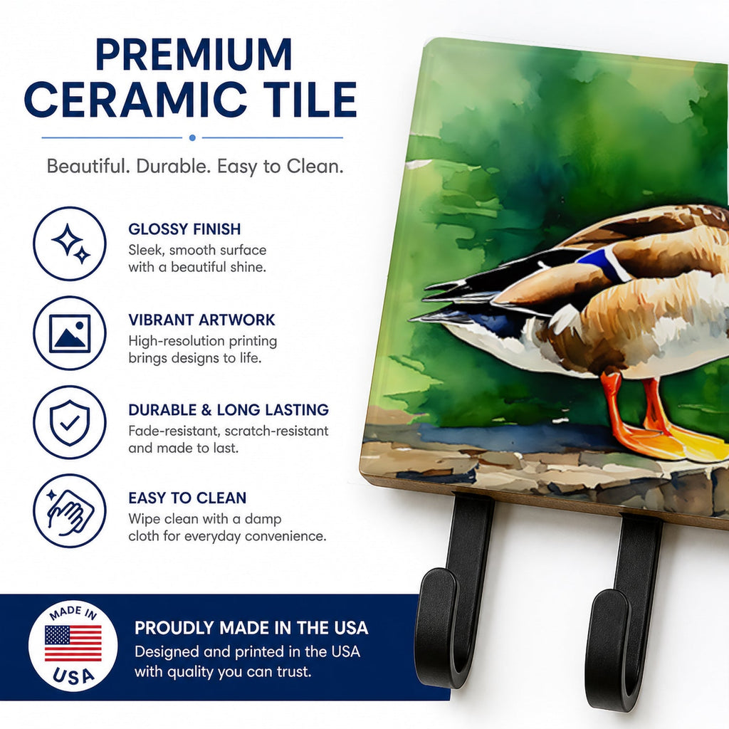 Mallard Duck Standing Pond Edge Leash or Key Holder Wall Hooks, Coat Rack Wall Mount, for Hanging Keys, Towels, Aprons, Leashes