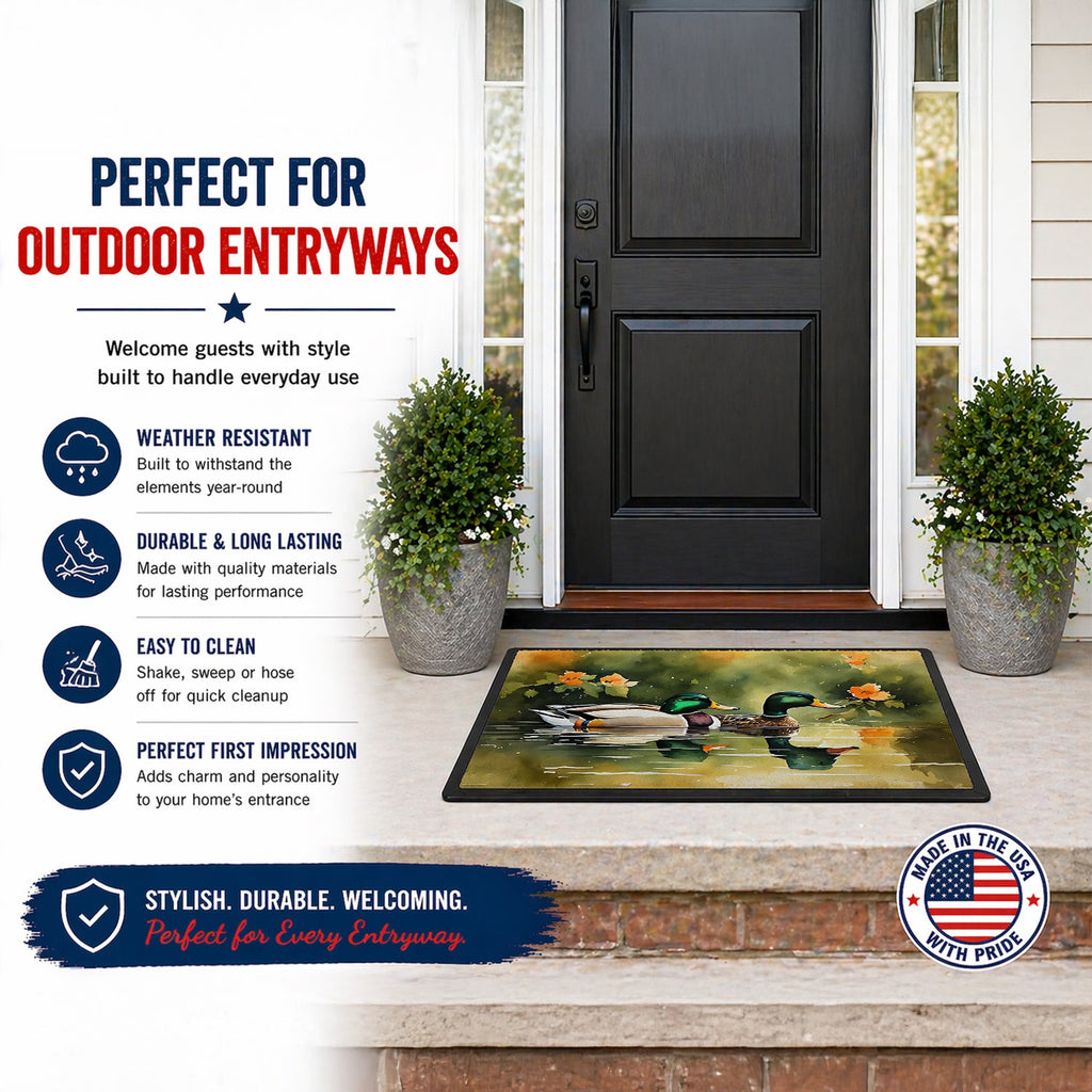 Mallard Ducks Swimming Pond Doormat Indoor Outdoor 24H X 36W Front Door Mat Rugs for Entryway, Non Slip Washable Low Pile,