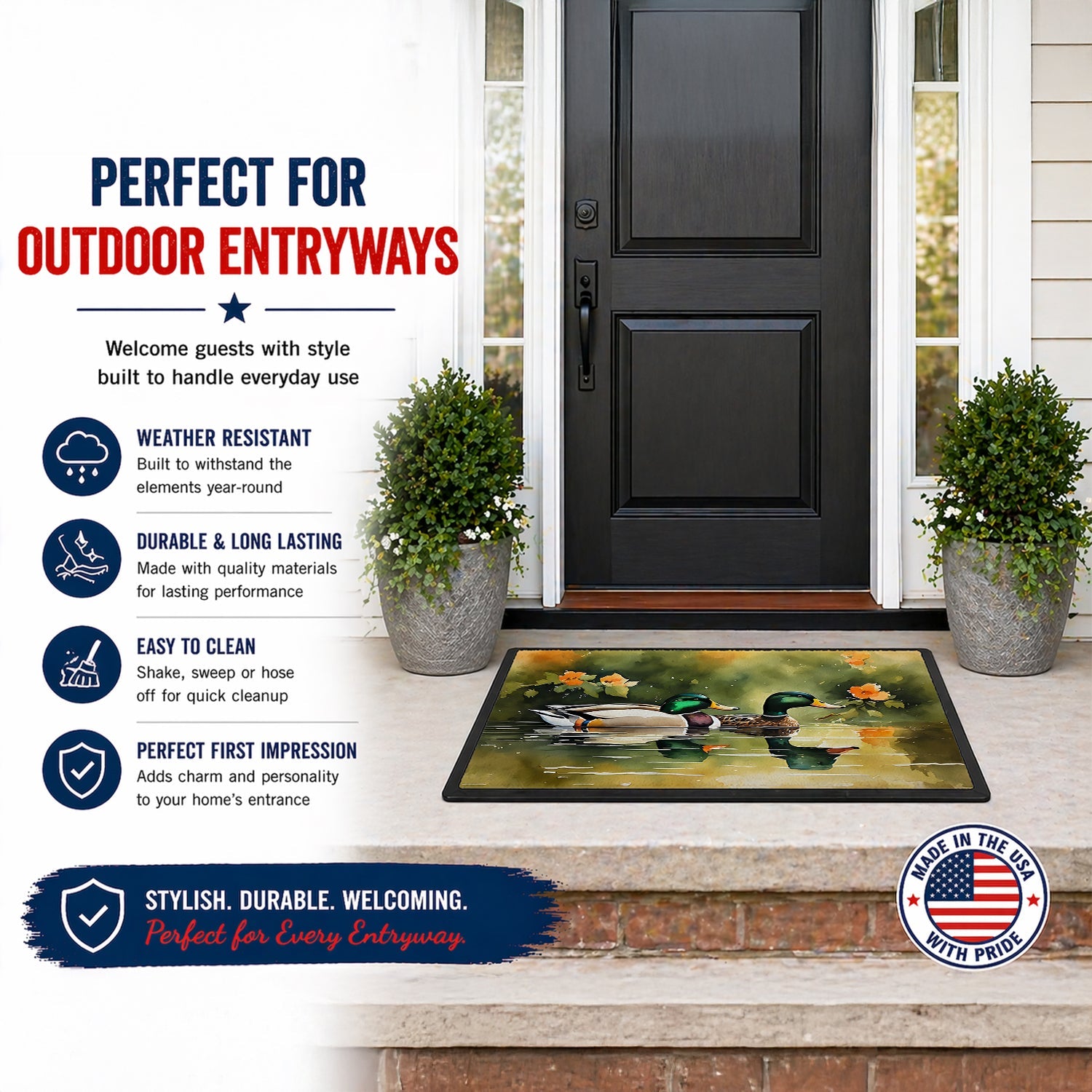 Mallard Ducks Swimming Pond Doormat Indoor Outdoor 24H X 36W Front Door Mat Rugs for Entryway, Non Slip Washable Low Pile,