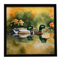 Mallard Ducks Swimming Pond Framed Metal Print Bathroom, Kitchen, Office, Home Decor Wall Art Ready to Hang, Square, 8X8