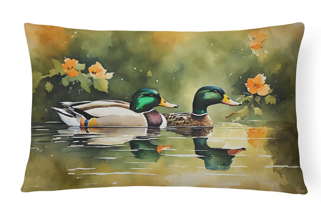 Mallard Ducks Swimming Pond Decorative Throw Pillow 12x16 Indoor Outdoor Accent Cushion, Fabric Cover with Insert for Sofa, Bed, Porch & Living Room