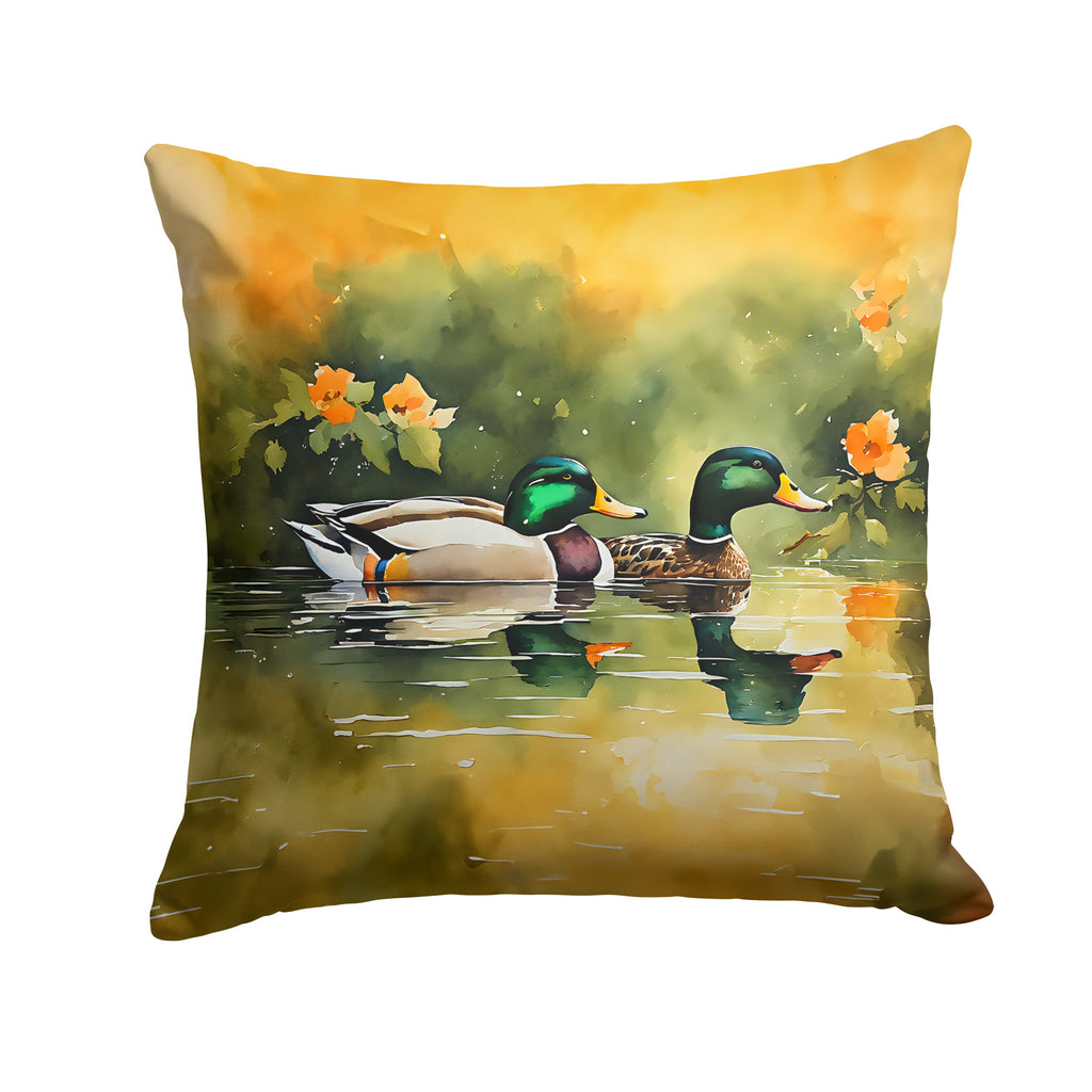 Mallard Ducks Swimming Pond Decorative Throw Pillow 18x18 Indoor Outdoor Accent Cushion, Fabric Cover with Insert for Sofa, Bed, Porch & Living Room
